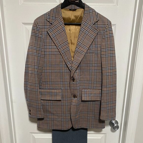 Men's VINTAGE Tweed Plaid Sport Coat and Pants Double Knit All Seasons 36 waist - Picture 1 of 9